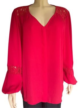 Apt. 9 Gorgeous Red Lace-Trim V-Neck Women’s Button Down Dress Top Blouse